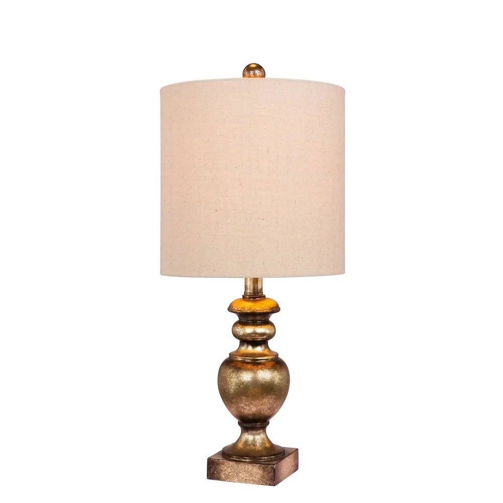 Fangio Lighting's 6235GB 23 in. Textured Urn Resin Table Lamp in a Gold Leaf with Brown Wash Finish