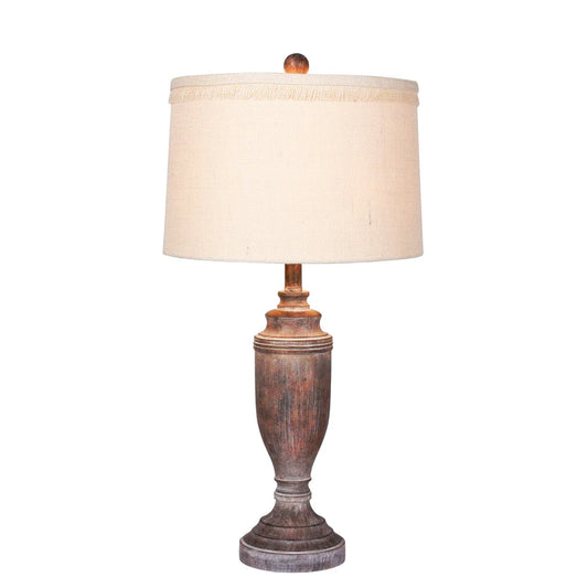 Fangio Lighting's #6246CABR 29.5 in. Distressed Formal Urn Resin Table Lamp in Cottage Antique Brown