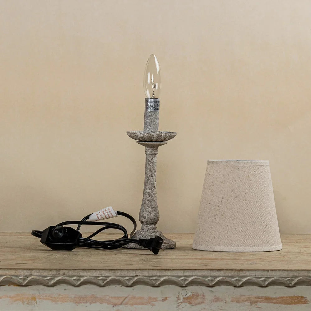 Farmhouse Antique White Wood Base Fabric Table Lamp - 5.8-in W x 12.6-in H