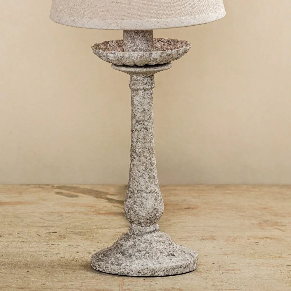 Farmhouse Antique White Wood Base Fabric Table Lamp - 5.8-in W x 12.6-in H