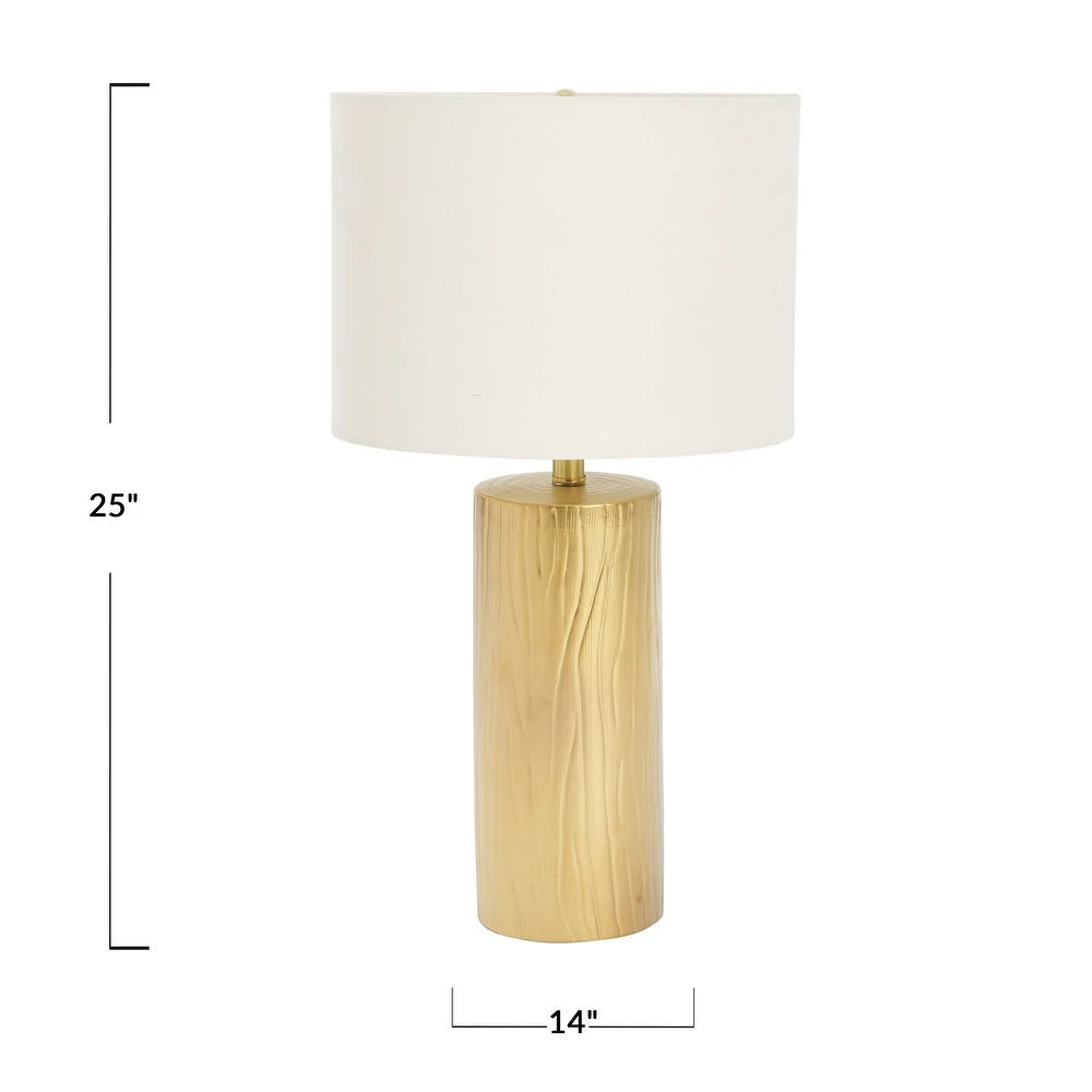 Faux Bois Stoneware Table Lamp with Linen Shade