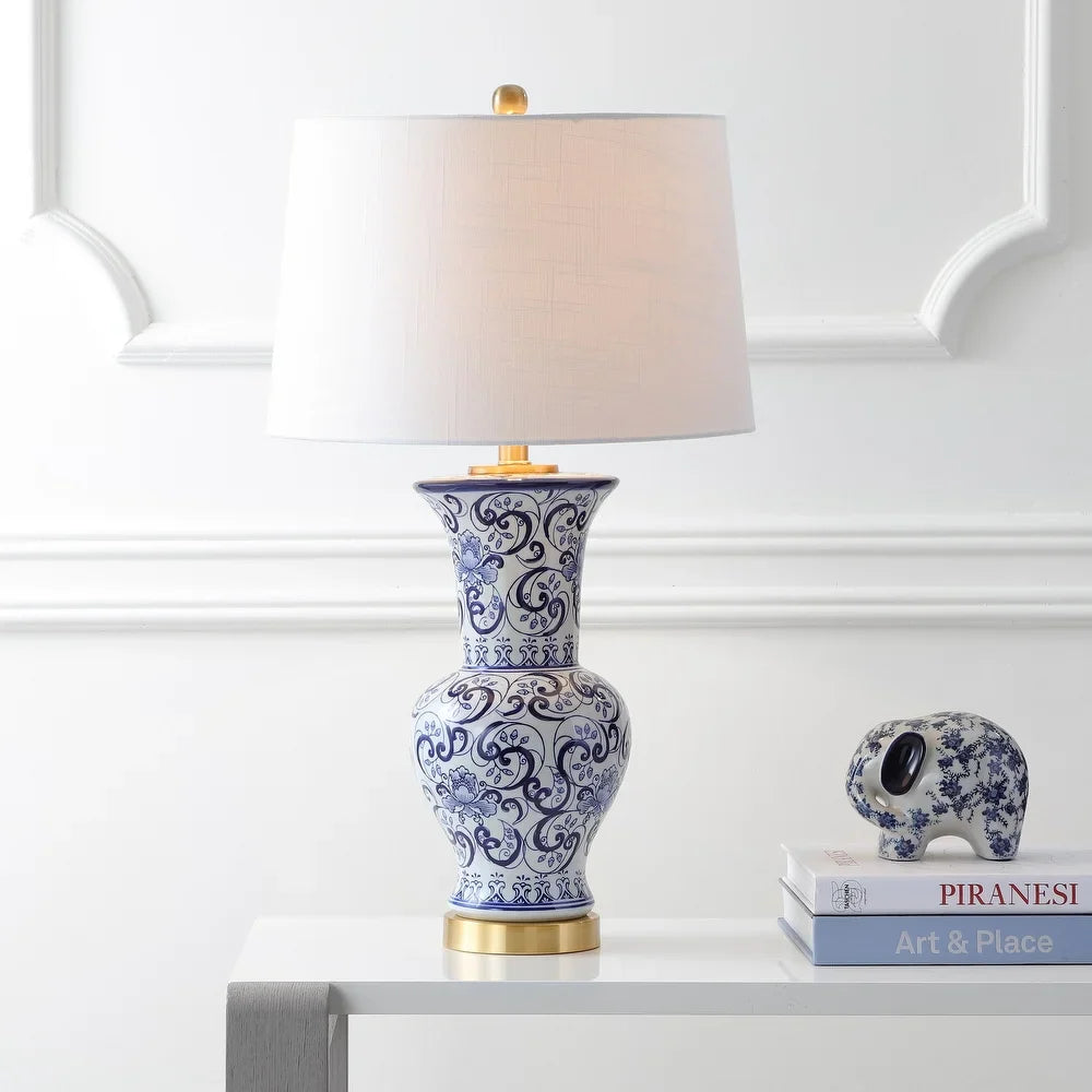 Faye 28.5" Chinoiserie LED Table Lamp, Blue/White