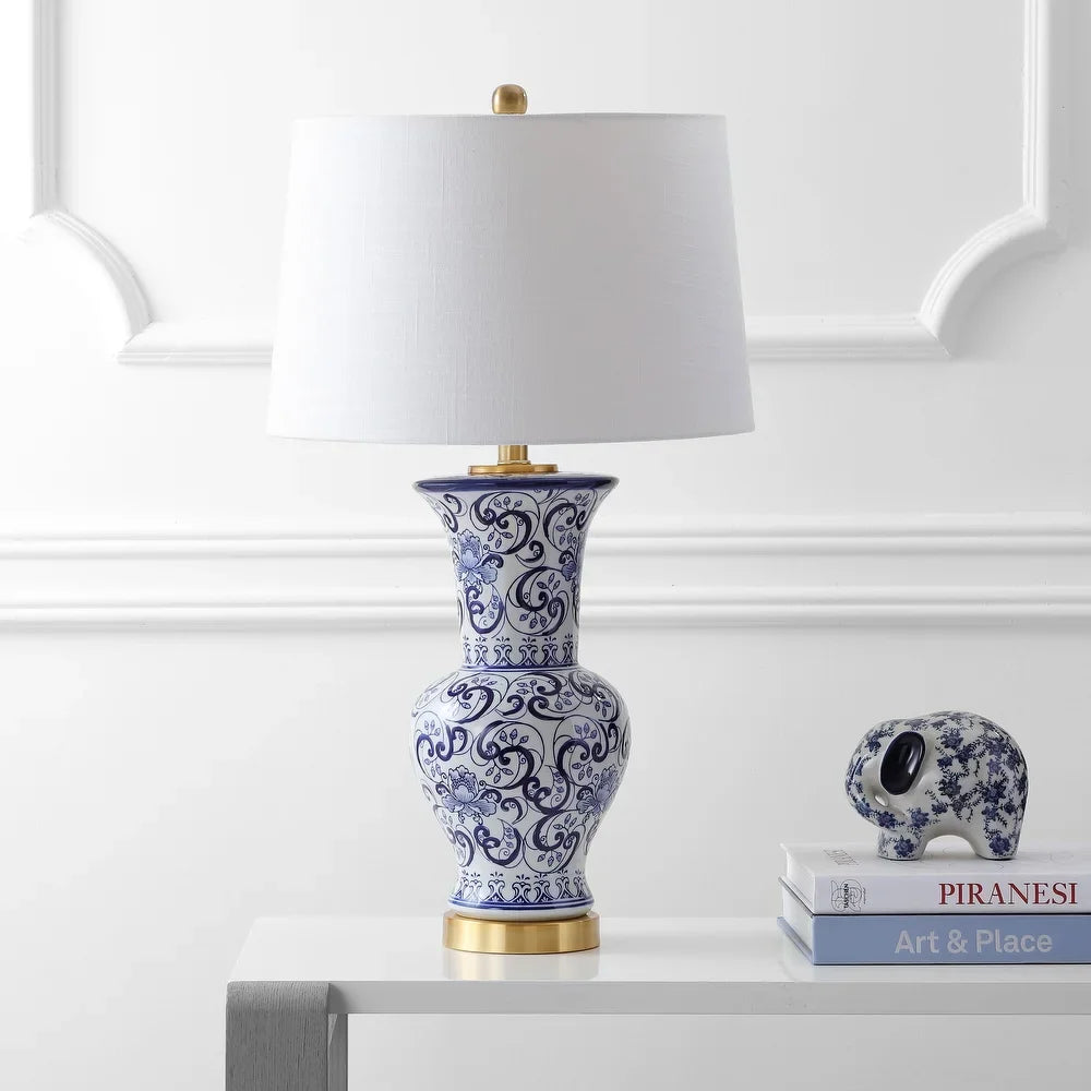 Faye 28.5" Chinoiserie LED Table Lamp, Blue/White