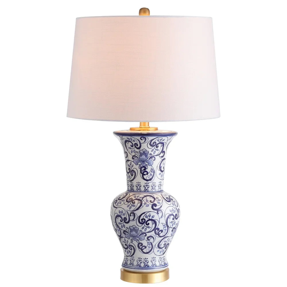 Faye 28.5" Chinoiserie LED Table Lamp, Blue/White