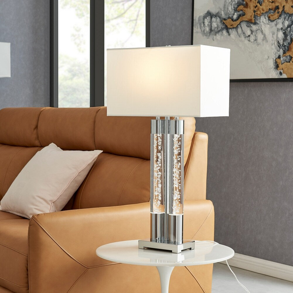 Finesse Decor Acrylic Table Lamp // Chrome - 15.7 x 9.1 x 29.8 inches