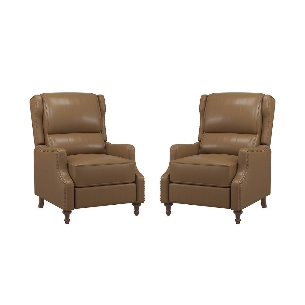Florens 30.2" Wide Mid-Century Modern Genuine Leather Recliner with Solid Wood Legs Set of 2