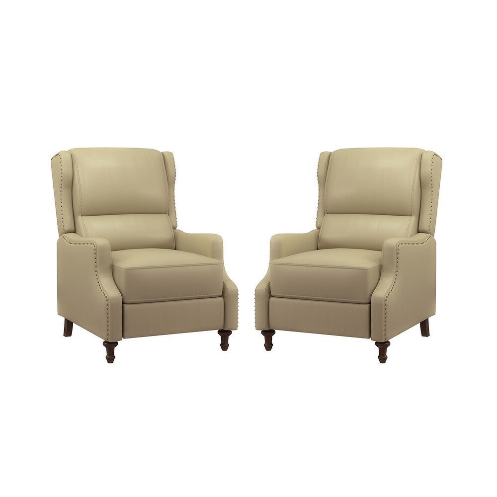 Florens 30.2" Wide Mid-Century Modern Genuine Leather Recliner with Solid Wood Legs Set of 2