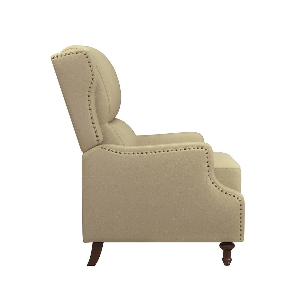 Florens 30.2" Wide Mid-Century Modern Genuine Leather Recliner with Solid Wood Legs Set of 2