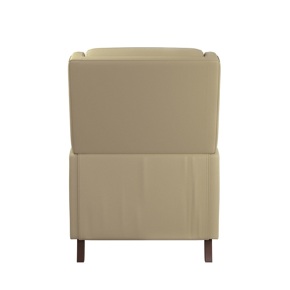 Florens 30.2" Wide Mid-Century Modern Genuine Leather Recliner with Solid Wood Legs Set of 2