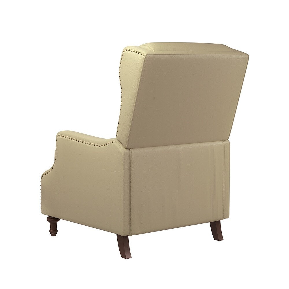 Florens 30.2" Wide Mid-Century Modern Genuine Leather Recliner with Solid Wood Legs Set of 2