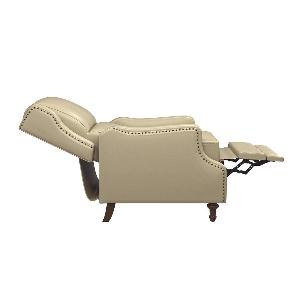 Florens 30.2" Wide Mid-Century Modern Genuine Leather Recliner with Solid Wood Legs Set of 2