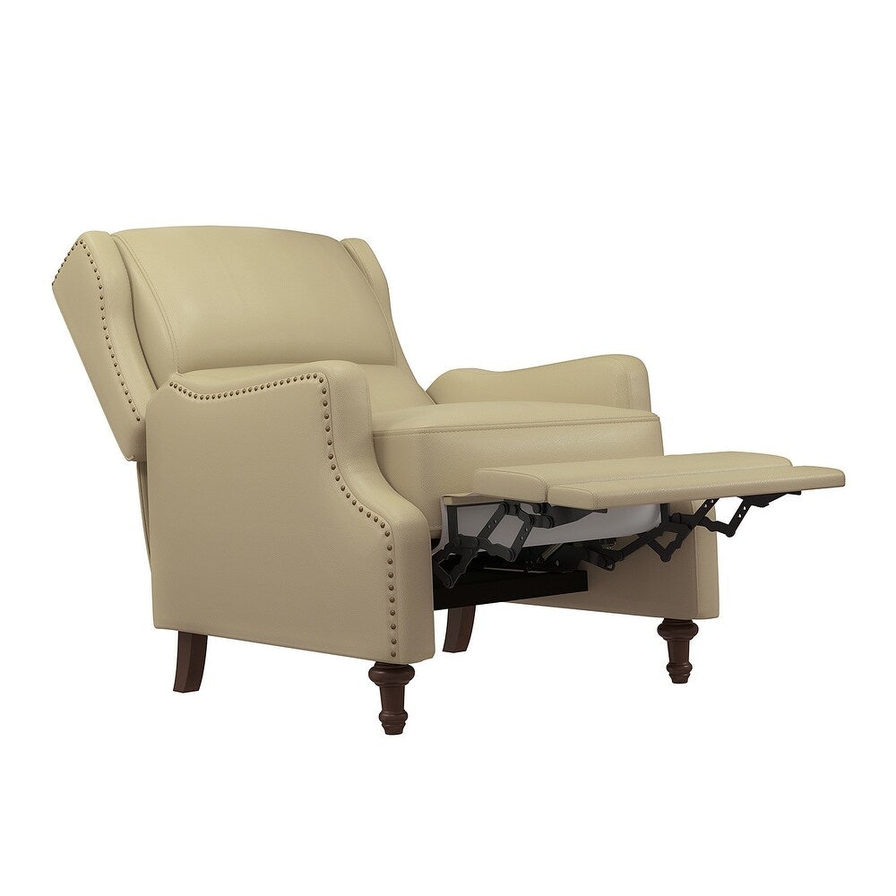 Florens 30.2" Wide Mid-Century Modern Genuine Leather Recliner with Solid Wood Legs Set of 2