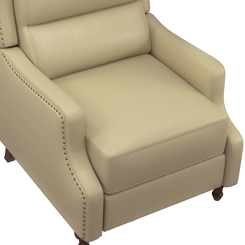 Florens 30.2" Wide Mid-Century Modern Genuine Leather Recliner with Solid Wood Legs Set of 2