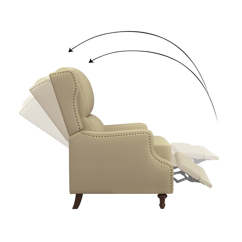 Florens 30.2" Wide Mid-Century Modern Genuine Leather Recliner with Solid Wood Legs