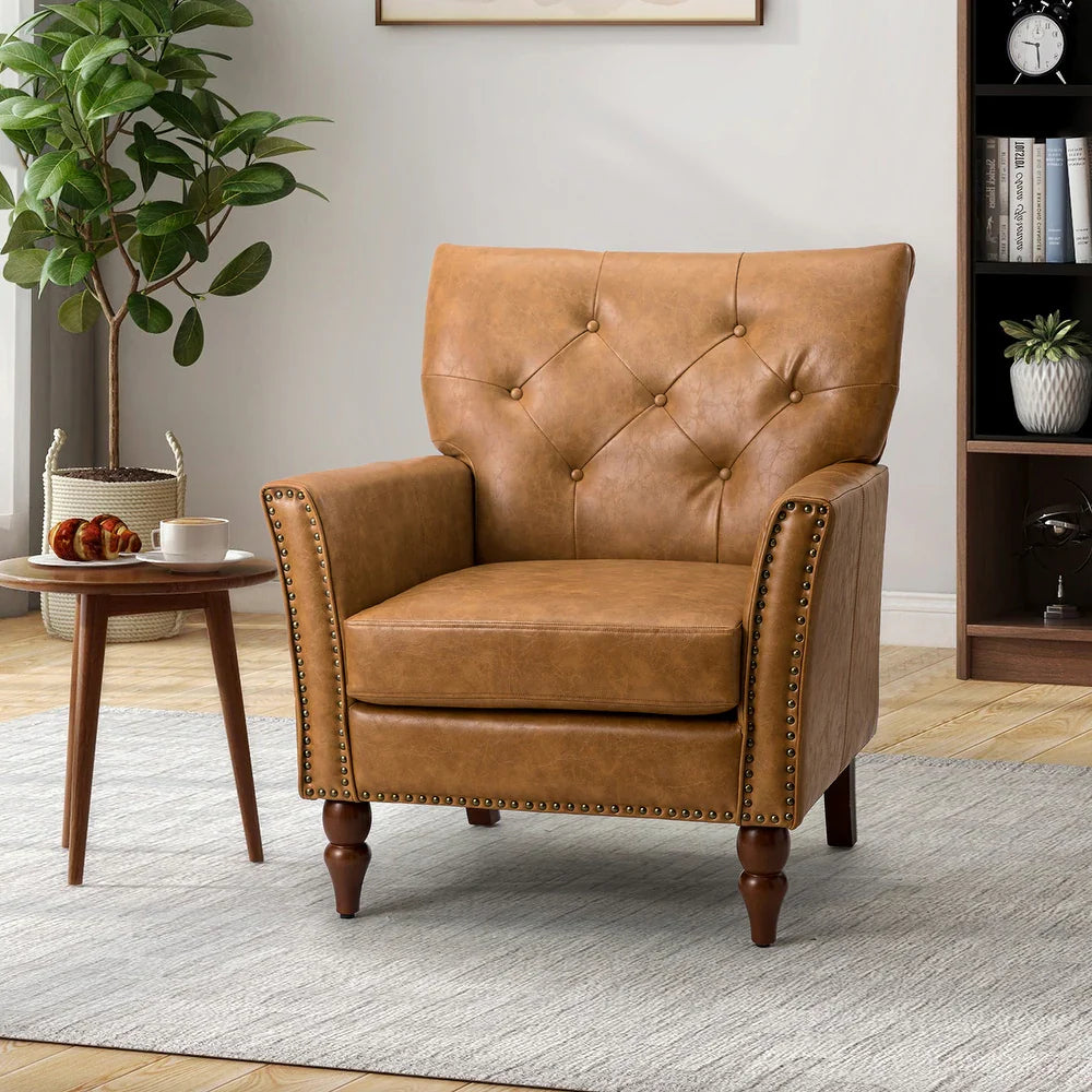 Gabriel Mid-Century Modern Upholstered Armchair with Solid Wood Legs