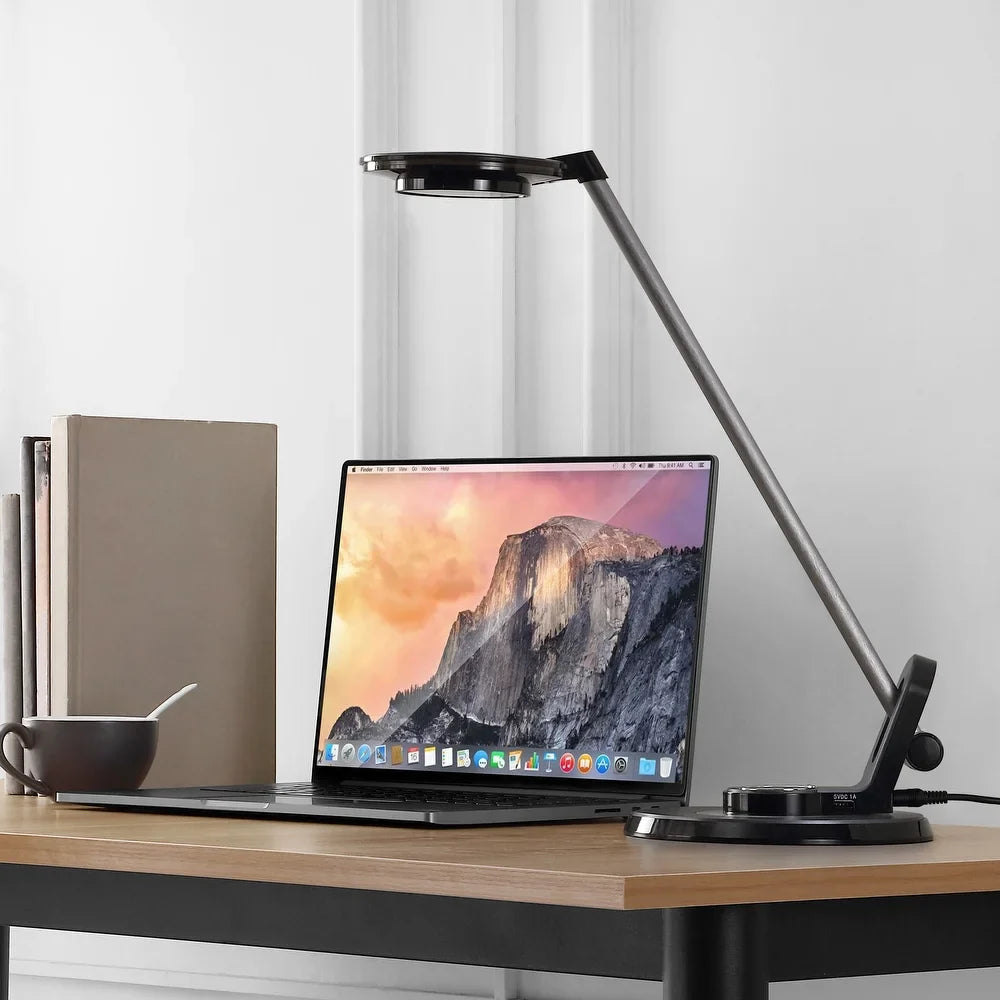 Gaines 18.5" Aluminum Contemporary Minimalist Adjustable Dimmable USB Charging LED Task Lamp, Black by JONATHAN Y