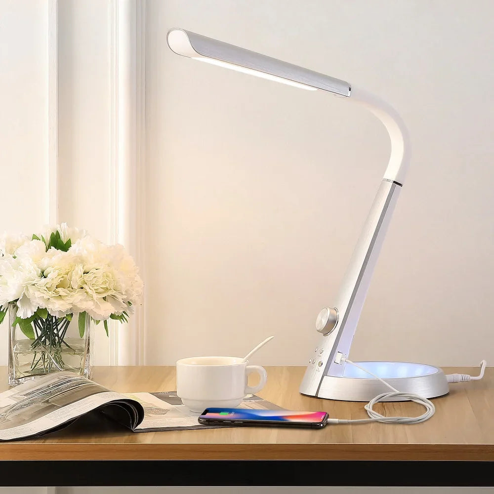 Gaines 18.5" Aluminum Contemporary Minimalist Adjustable Dimmable USB Charging LED Task Lamp, Black by JONATHAN Y