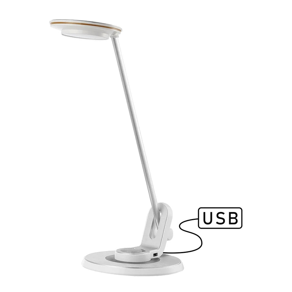 Gaines 18.5" Aluminum Contemporary Minimalist Adjustable Dimmable USB Charging LED Task Lamp, Black by JONATHAN Y