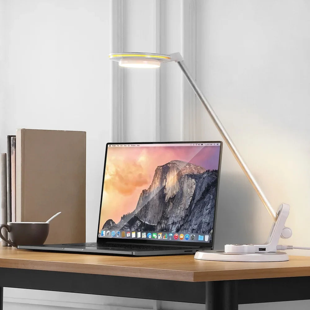 Gaines 18.5" Aluminum Contemporary Minimalist Adjustable Dimmable USB Charging LED Task Lamp, Black by JONATHAN Y