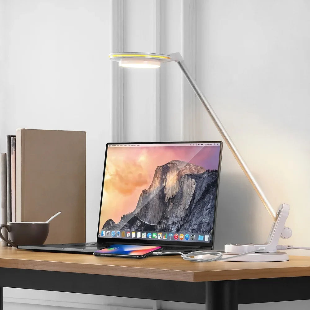 Gaines 18.5" Aluminum Contemporary Minimalist Adjustable Dimmable USB Charging LED Task Lamp, Black by JONATHAN Y