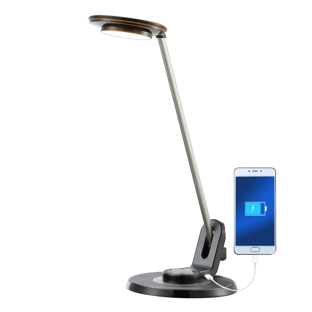 Gaines 18.5" Aluminum Contemporary Minimalist Adjustable Dimmable USB Charging LED Task Lamp, Black by JONATHAN Y