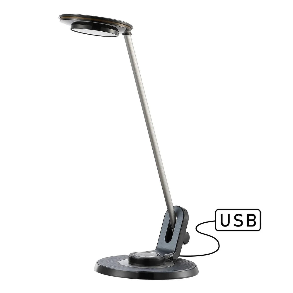 Gaines 18.5" Aluminum Contemporary Minimalist Adjustable Dimmable USB Charging LED Task Lamp, Black by JONATHAN Y