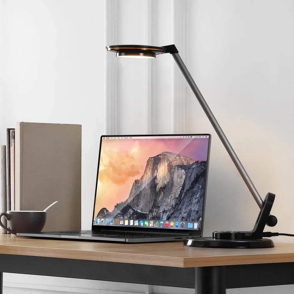 Gaines 18.5" Aluminum Contemporary Minimalist Adjustable Dimmable USB Charging LED Task Lamp, Black by JONATHAN Y