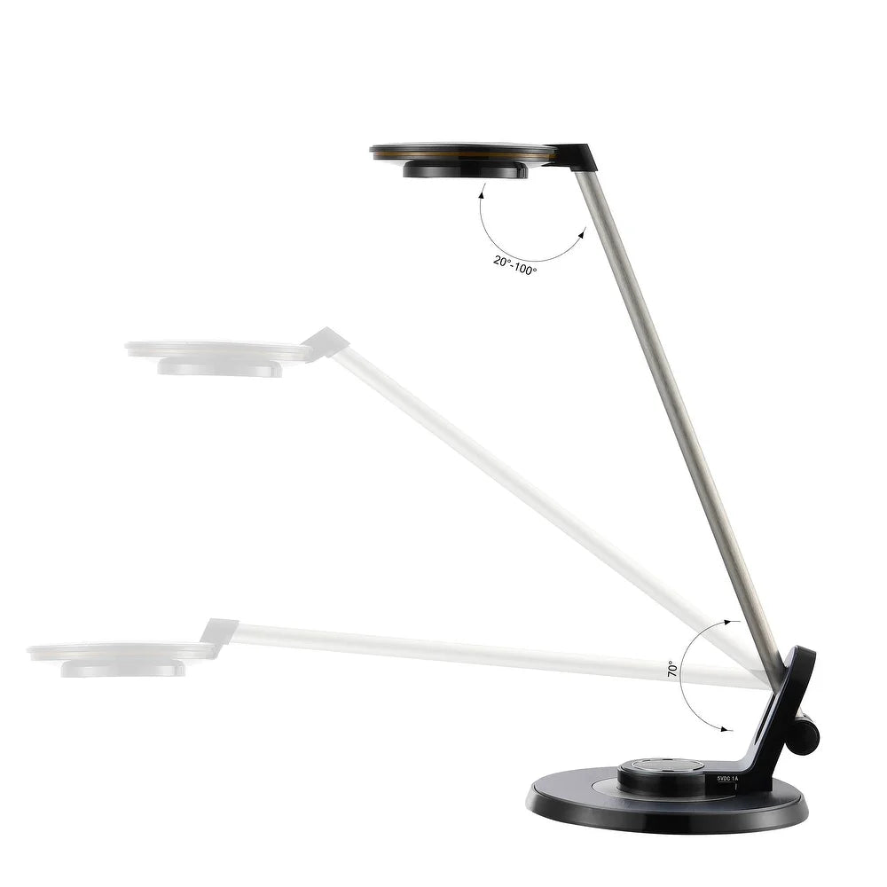 Gaines 18.5" Aluminum Contemporary Minimalist Adjustable Dimmable USB Charging LED Task Lamp, Black by JONATHAN Y