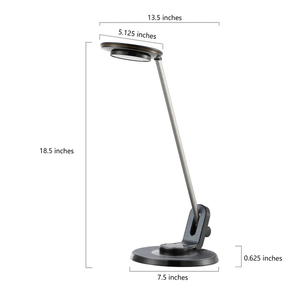 Gaines 18.5" Aluminum Contemporary Minimalist Adjustable Dimmable USB Charging LED Task Lamp, Black by JONATHAN Y