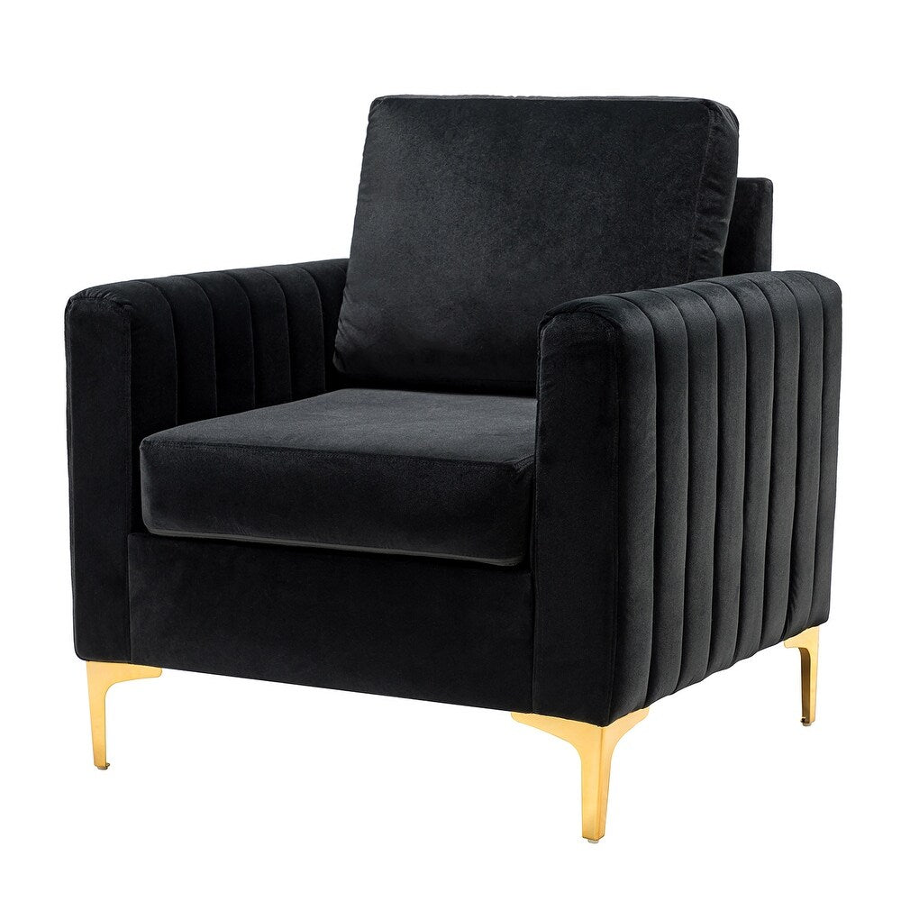 Ganymedes Contemporary Velvet Accent Arm Chair with Golden Legs