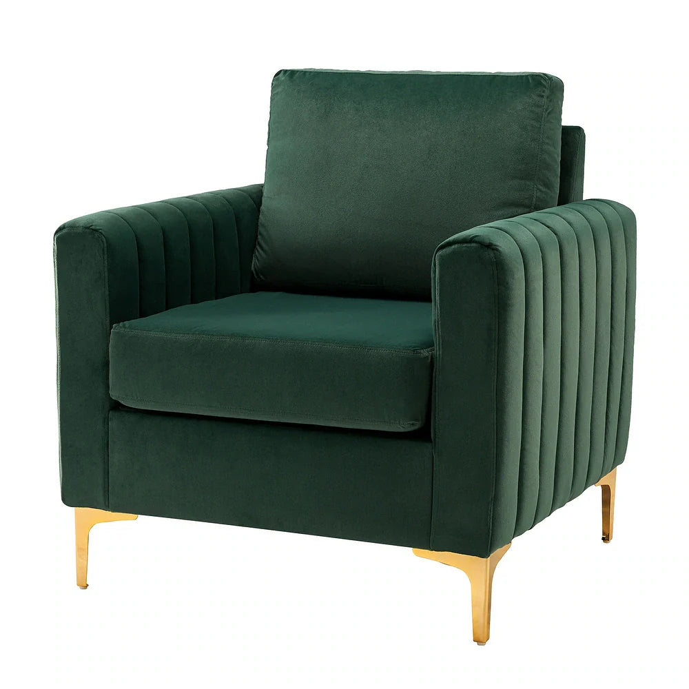 Ganymedes Contemporary Velvet Accent Arm Chair with Golden Legs