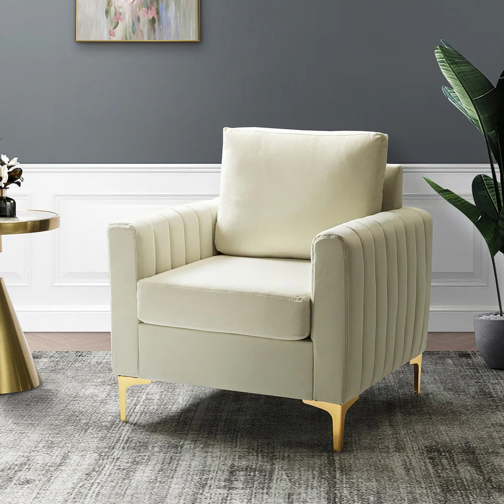 Ganymedes Contemporary Velvet Accent Arm Chair with Golden Legs