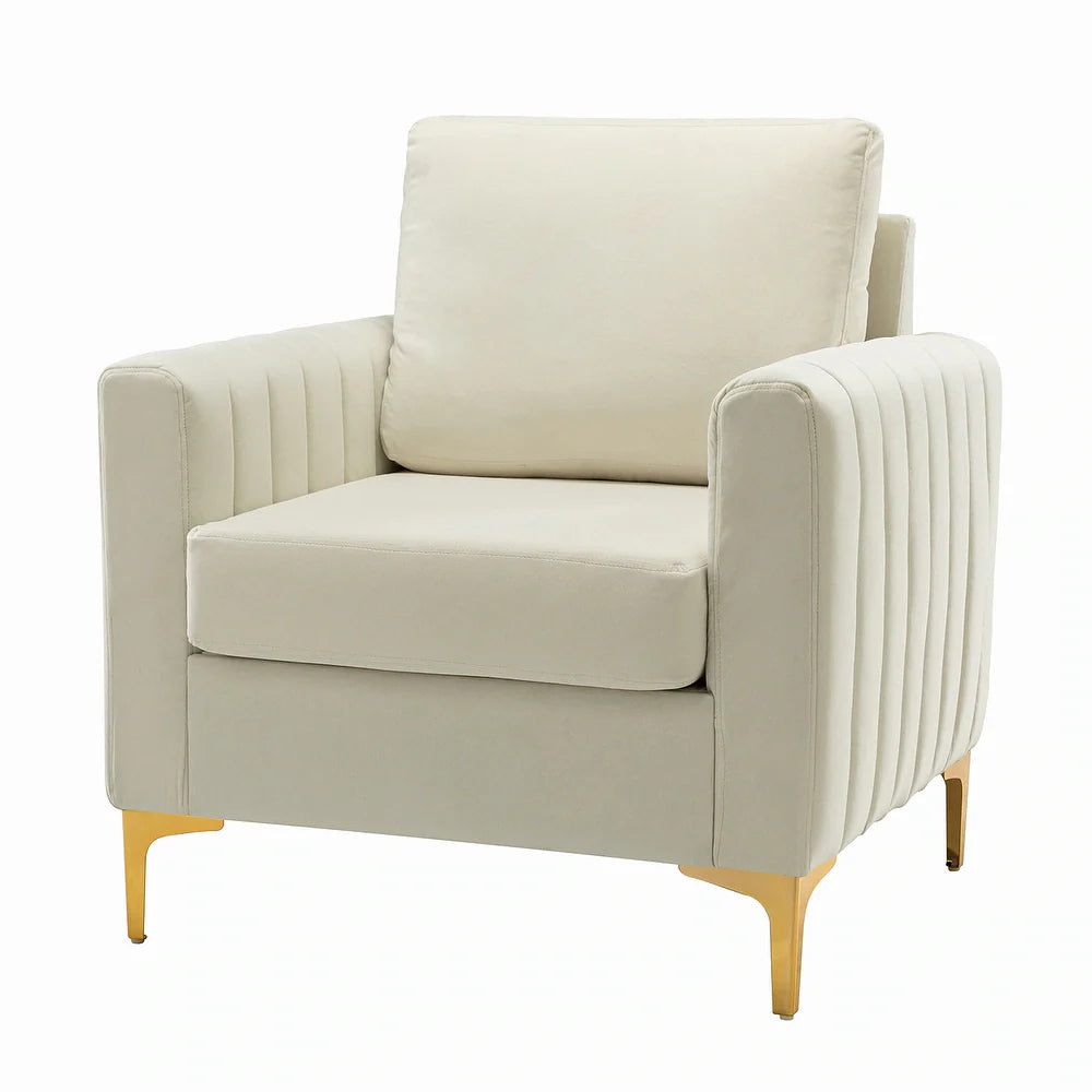 Ganymedes Contemporary Velvet Accent Arm Chair with Golden Legs