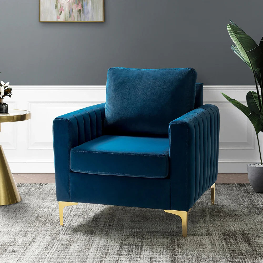 Ganymedes Contemporary Velvet Accent Arm Chair with Golden Legs