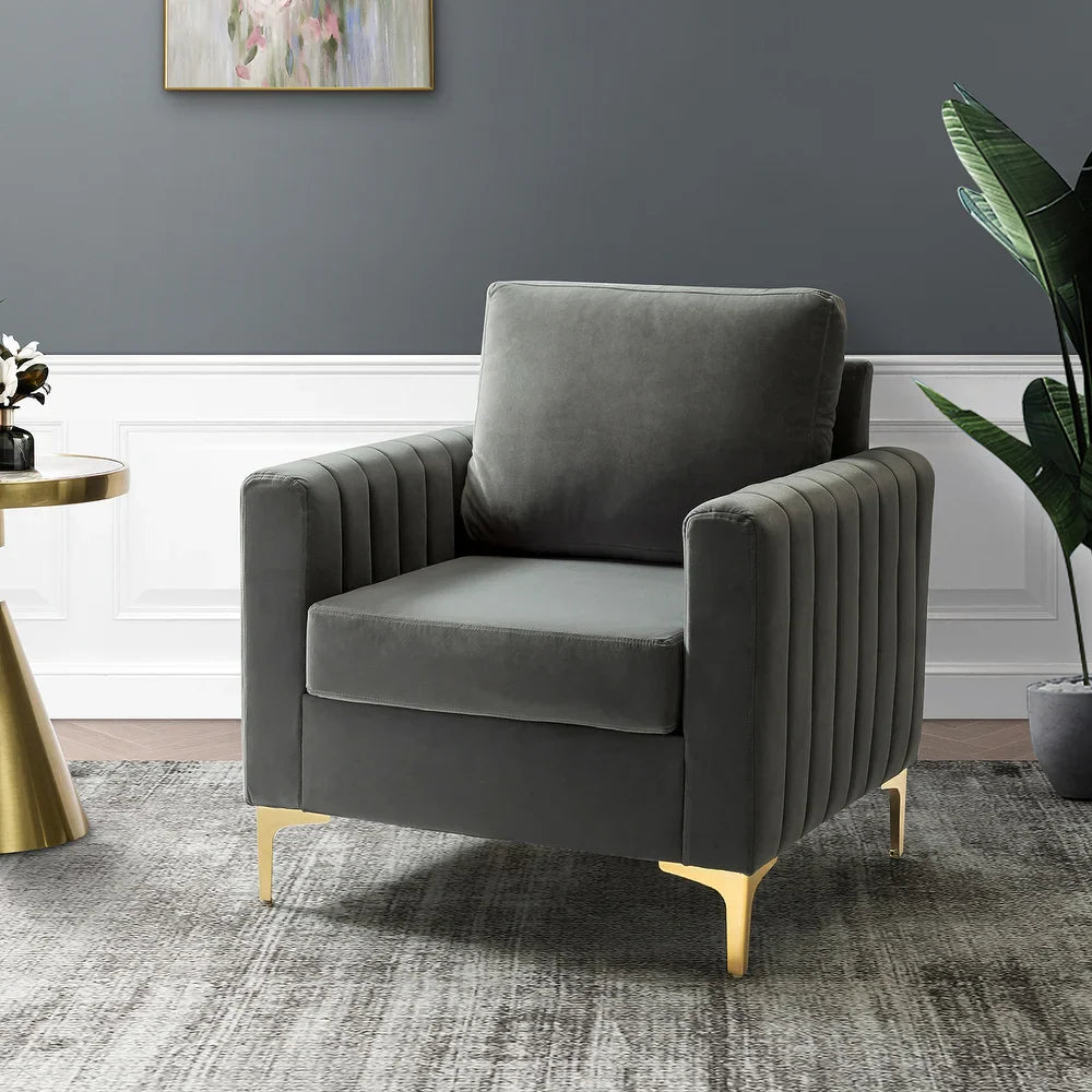 Ganymedes Contemporary Velvet Accent Arm Chair with Golden Legs