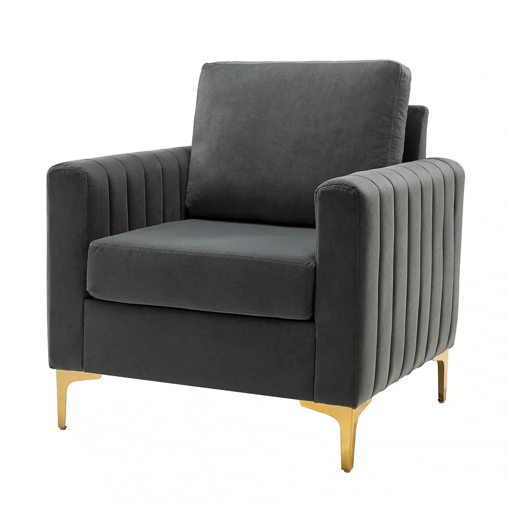 Ganymedes Contemporary Velvet Accent Arm Chair with Golden Legs