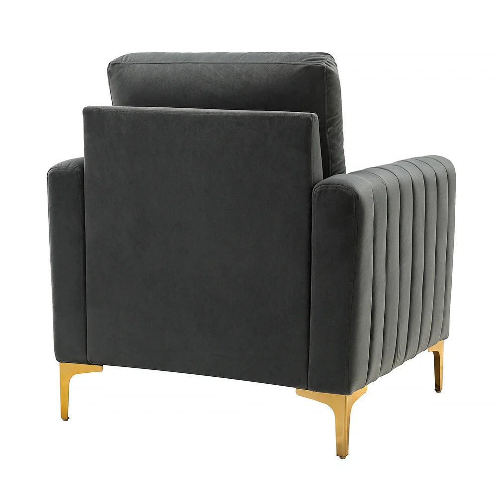 Ganymedes Contemporary Velvet Accent Arm Chair with Golden Legs