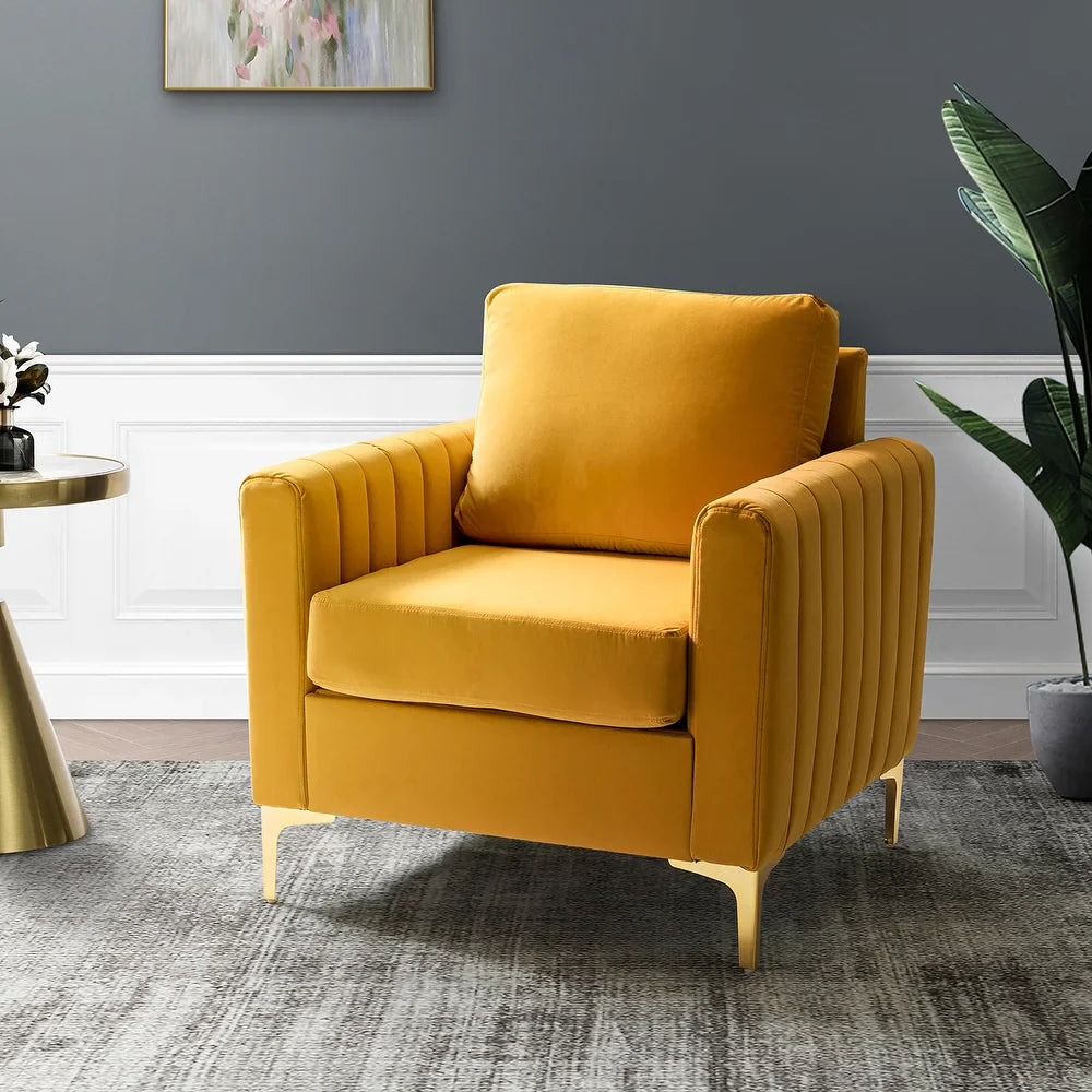 Ganymedes Contemporary Velvet Accent Arm Chair with Golden Legs