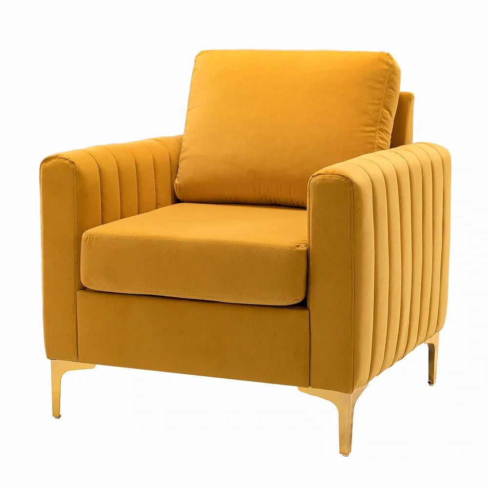 Ganymedes Contemporary Velvet Accent Arm Chair with Golden Legs