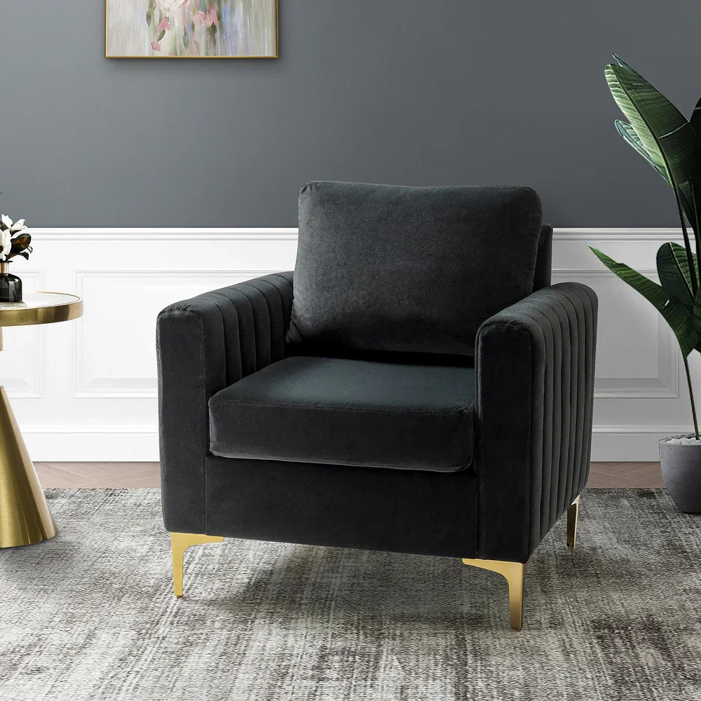 Ganymedes Contemporary Velvet Accent Arm Chair with Golden Legs