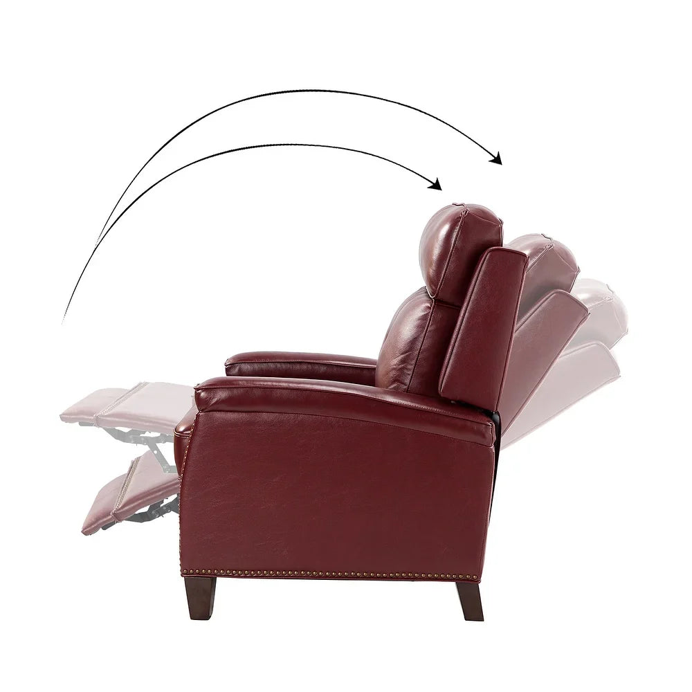 Gaspar Mid-Century Modern Genuine Leather Pushback Recliner with Wood legs Set of 2