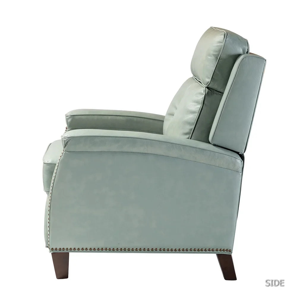 Gaspar Mid-Century Modern Genuine Leather Pushback Recliner with Wood legs Set of 2