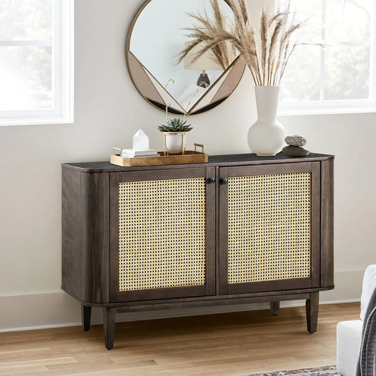 Gaspare Multifunctional Buffet Sideboard Cabinet with Rattan Design