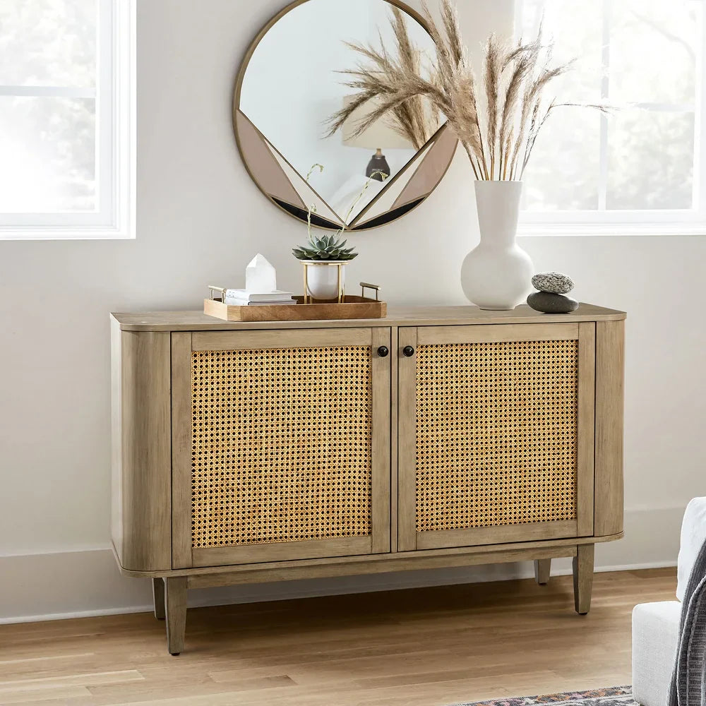 Gaspare Multifunctional Buffet Sideboard Cabinet with Rattan Design