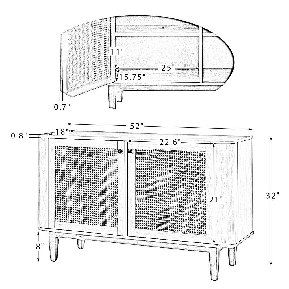 Gaspare Multifunctional Buffet Sideboard Cabinet with Rattan Design