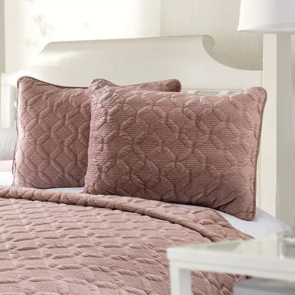 Geometric Embroidered Velvet Coverlet Set