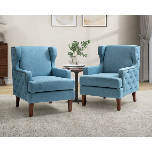 Gerald Classic Polyester Wingback Chair With Button-Tufted Body Set Of 2