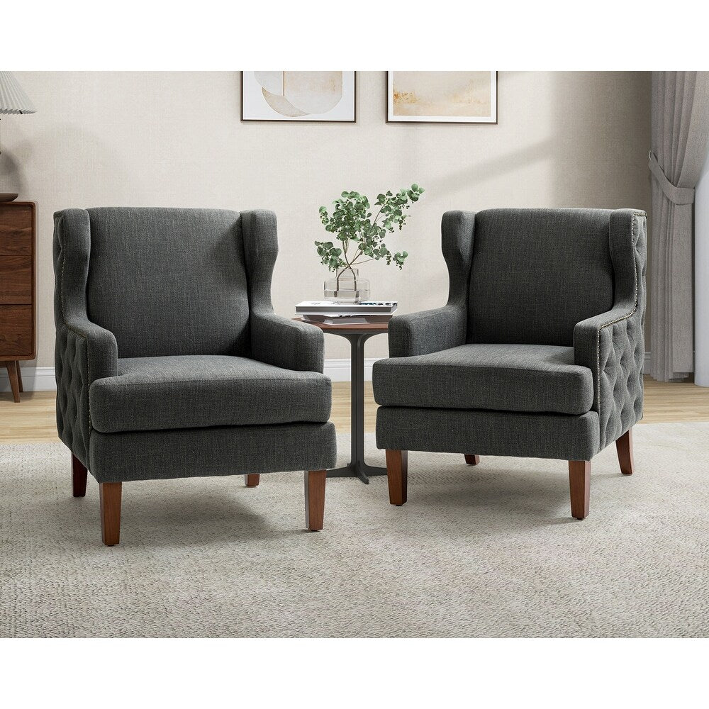 Gerald Classic Polyester Wingback Chair With Button-Tufted Body Set Of 2