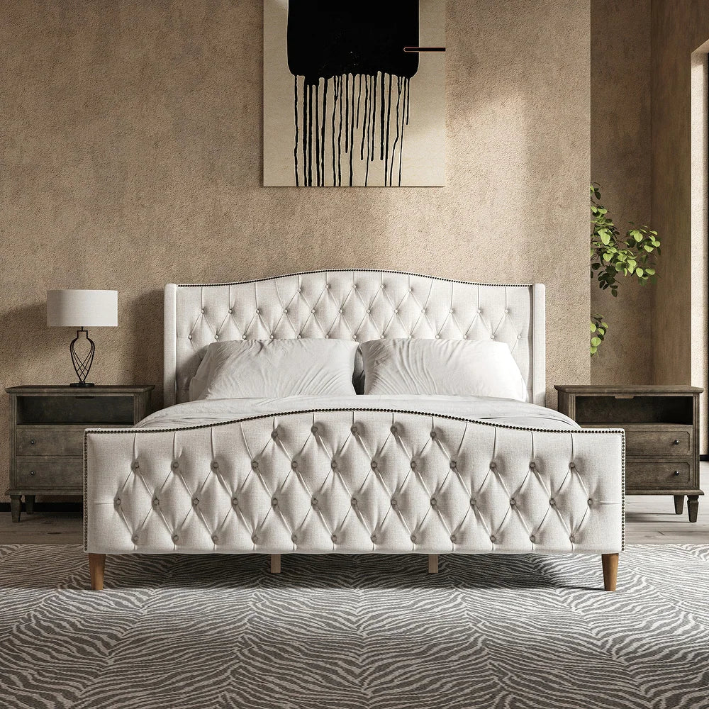 Gerhard Tufted Upholstered Wingback Bed with Headboard and Footboard
