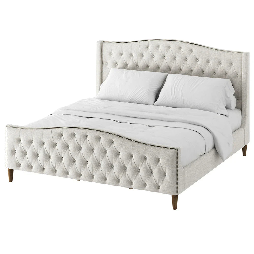 Gerhard Tufted Upholstered Wingback Bed with Headboard and Footboard